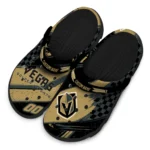 Vegas Golden Knights Clogs – Personalized Checkered Streaks Tan Black 1
