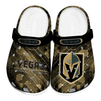 Vegas Golden Knights Clogs - Custom Circuit Geometry Tan Black