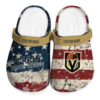 Vegas Golden Knights Clogs - Custom Distressed Stripes Tan Red Blue