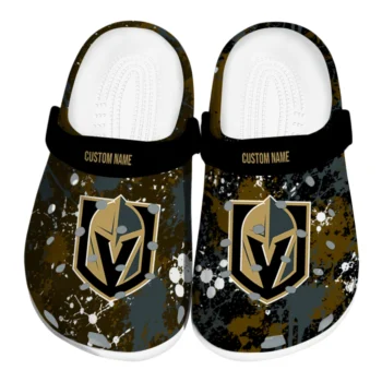 Vegas Golden Knights Clogs - Customized Splatter Splash Tan Black