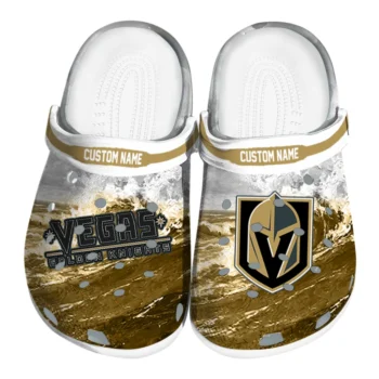 Vegas Golden Knights Clogs - Personalized Wave Swirl Tan White