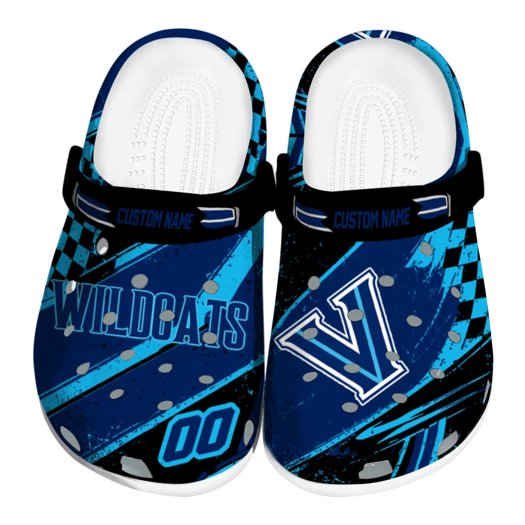 Villanova Wildcats Clogs - Personalized Circuit Geometry Navy Black 1 villanova wildcats clog personalized checkered streaks navy black best selling 1