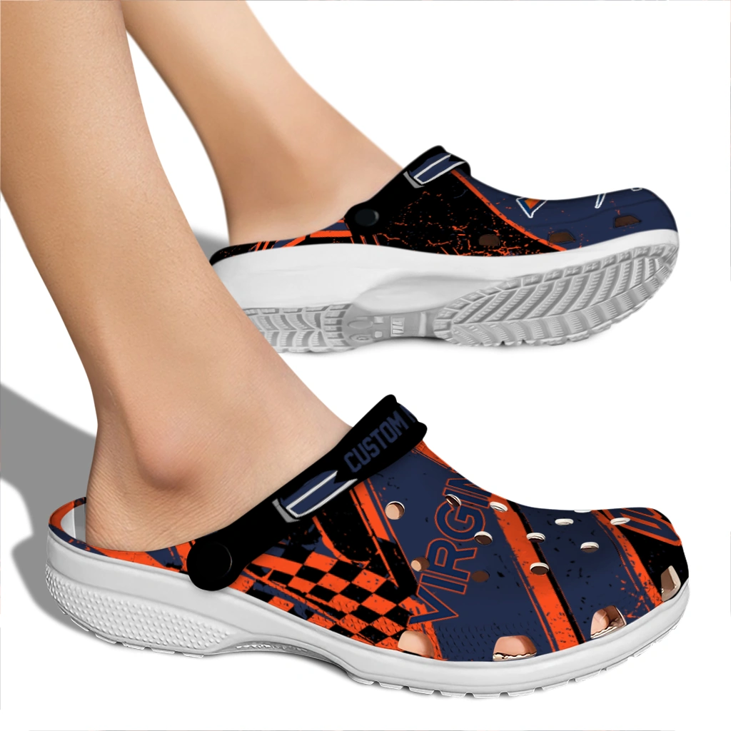 Virginia Cavaliers Clogs - Personalized Checkered Streaks Blue Black 2