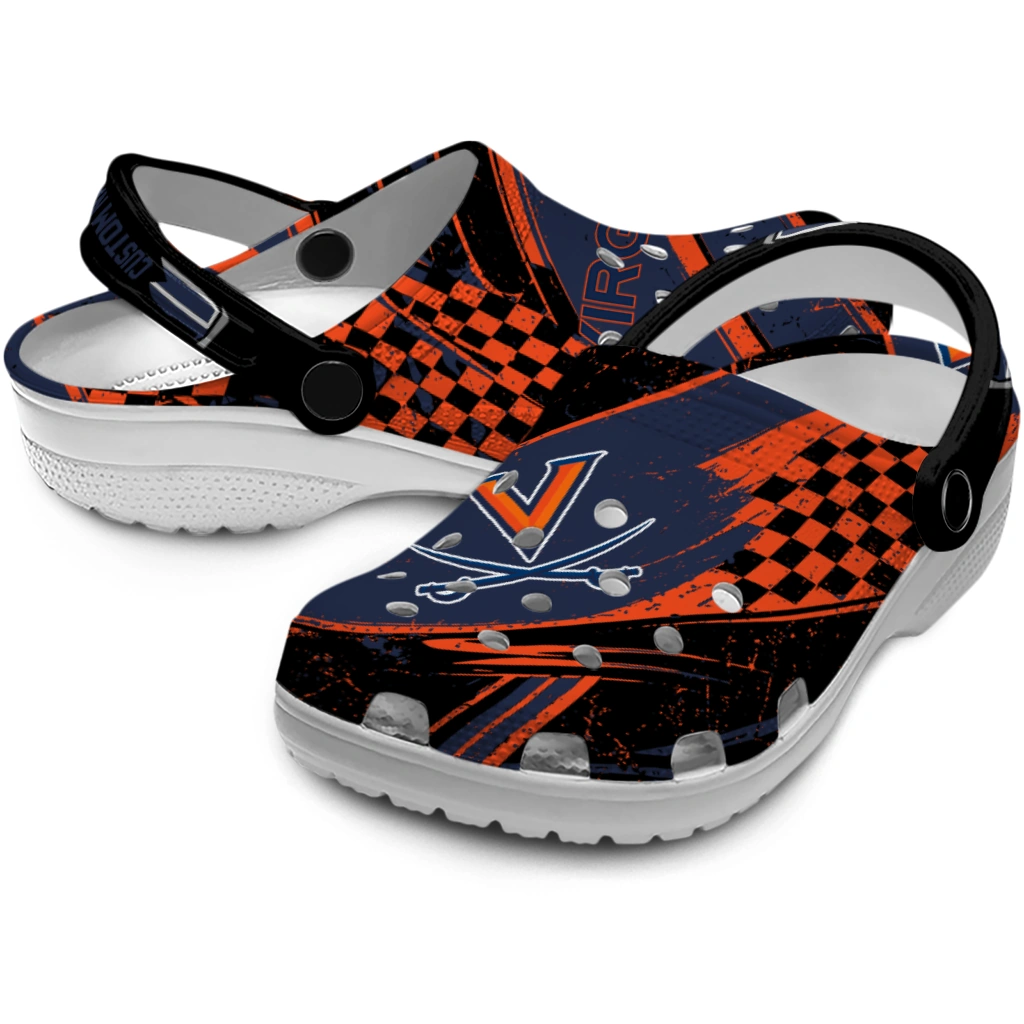 Virginia Cavaliers Clogs - Personalized Checkered Streaks Blue Black 3