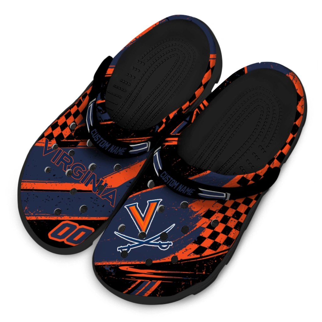 Virginia Cavaliers Clogs - Personalized Checkered Streaks Blue Black 4