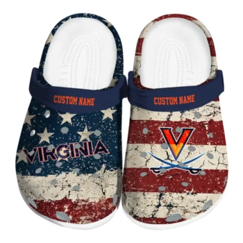 Virginia Cavaliers Clogs - Custom Distressed Stripes Blue Red Blue