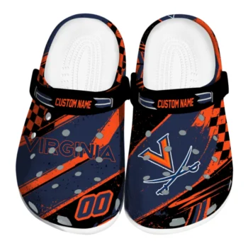 Virginia Cavaliers Clogs - Personalized Checkered Streaks Blue Black