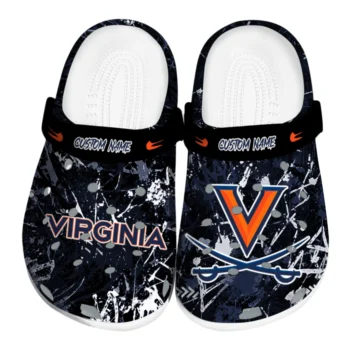 Virginia Cavaliers Clogs - Personalized Graffiti Burst Blue Black