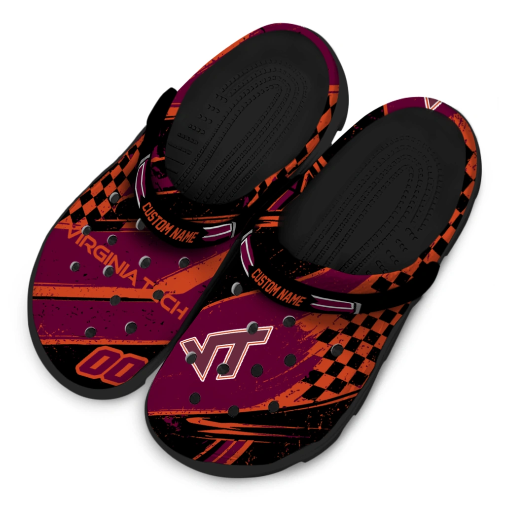 virginia-tech-hokies-clog-customized-checkered-streaks-maroon-black-latest-model.webp