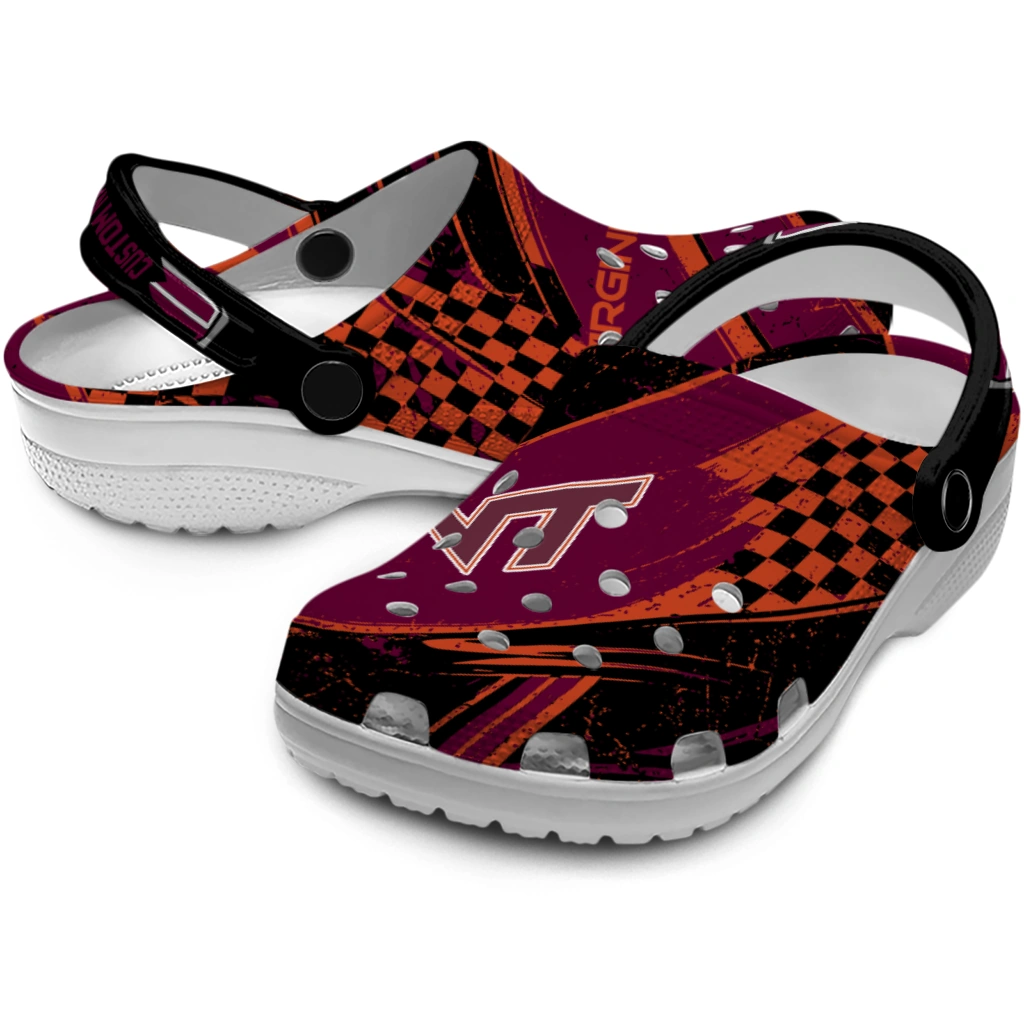 Virginia Tech Hokies Clogs - Personalized Circuit Geometry Maroon Black 3