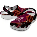 Virginia Tech Hokies Clogs – Customized Checkered Streaks Maroon Black 1