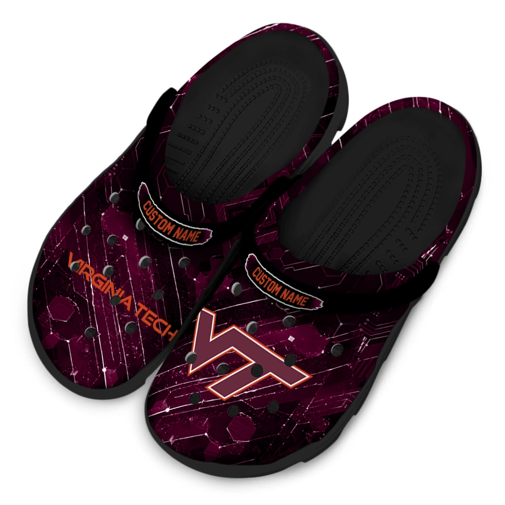 virginia-tech-hokies-clog-personalized-circuit-geometry-maroon-black-latest-model.webp