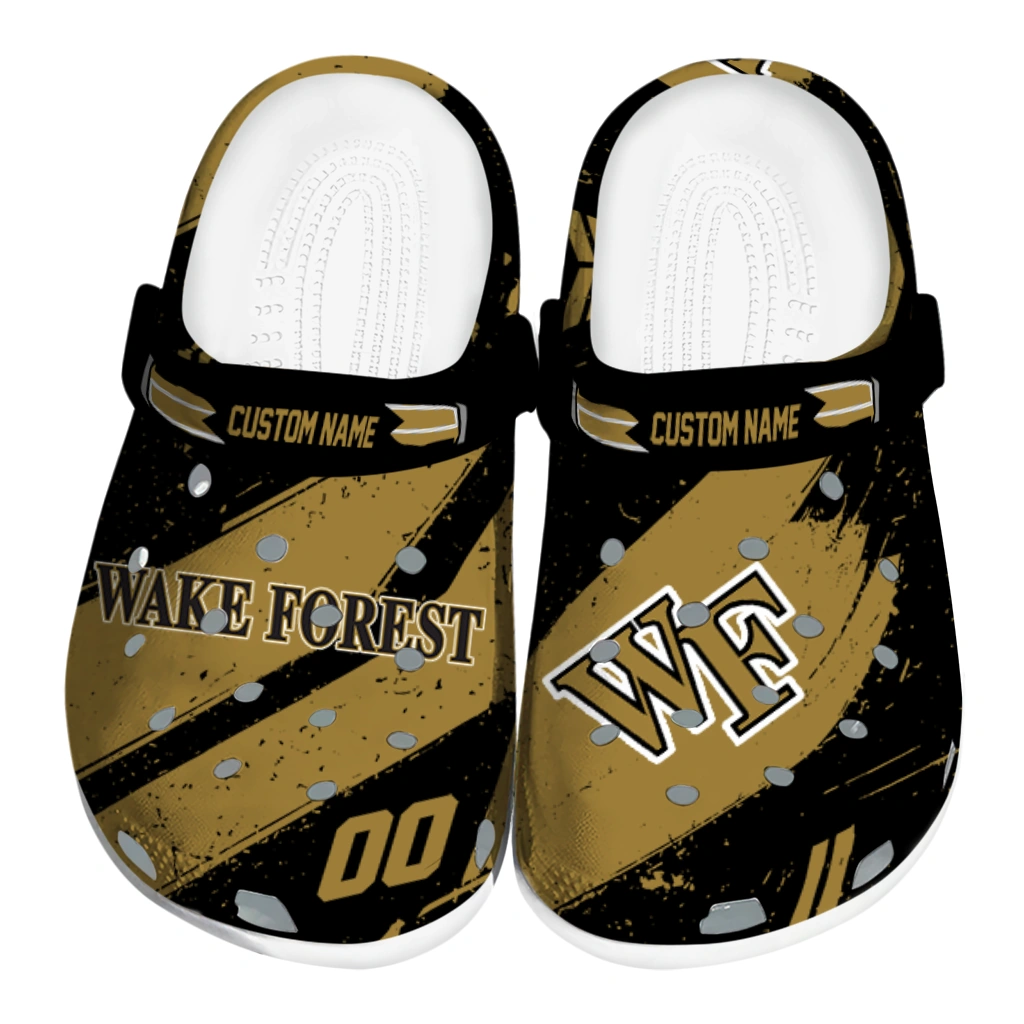 Wake Forest Demon Deacons Clogs - Personalized Checkered Streaks Gold Black 1 wake forest demon deacons clog custom checkered streaks gold black best selling