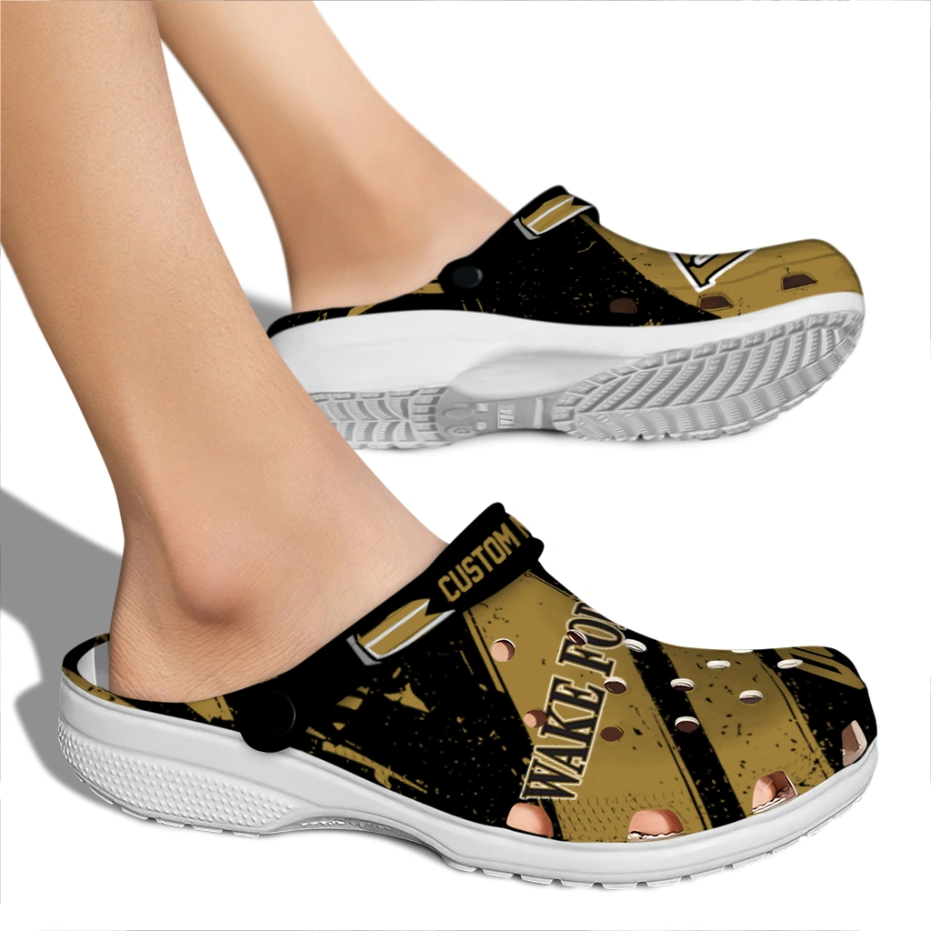 Wake Forest Demon Deacons Clogs - Personalized Checkered Streaks Gold Black 2