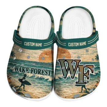 Wake Forest Demon Deacons Clogs - Customized Wave Scene Fir Green