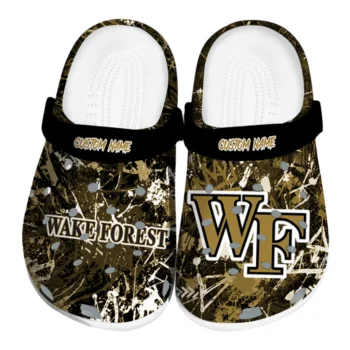 Wake Forest Demon Deacons Clogs - Personalized Graffiti Burst Gold Black