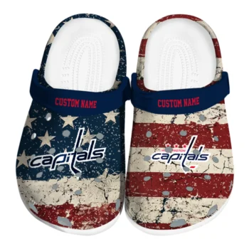 Washington Capitals Clogs - Customized Distressed Stripes Blue Red Blue