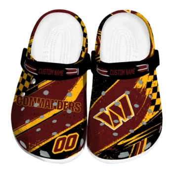 Washington Commanders Clogs - Personalized Checkered Streaks Burgundy Black