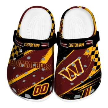 Washington Commanders Clogs - Personalized Checkered Streaks Burgundy Black