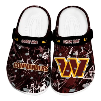 Washington Commanders Clogs - Personalized Graffiti Burst Burgundy Black