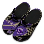 Washington Huskies Clogs – Personalized Checkered Streaks Purple Black 1