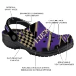 Washington Huskies Clogs – Personalized Checkered Streaks Purple Black 1