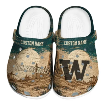 Washington Huskies Clogs - Custom Cracked Landscape Fir Green Beige