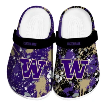 Washington Huskies Clogs - Customized Splatter Splash Purple Black