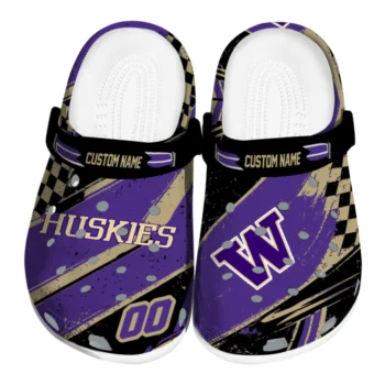 Washington Huskies Clogs - Personalized Checkered Streaks Purple Black