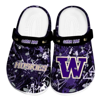Washington Huskies Clogs - Personalized Graffiti Burst Purple Black