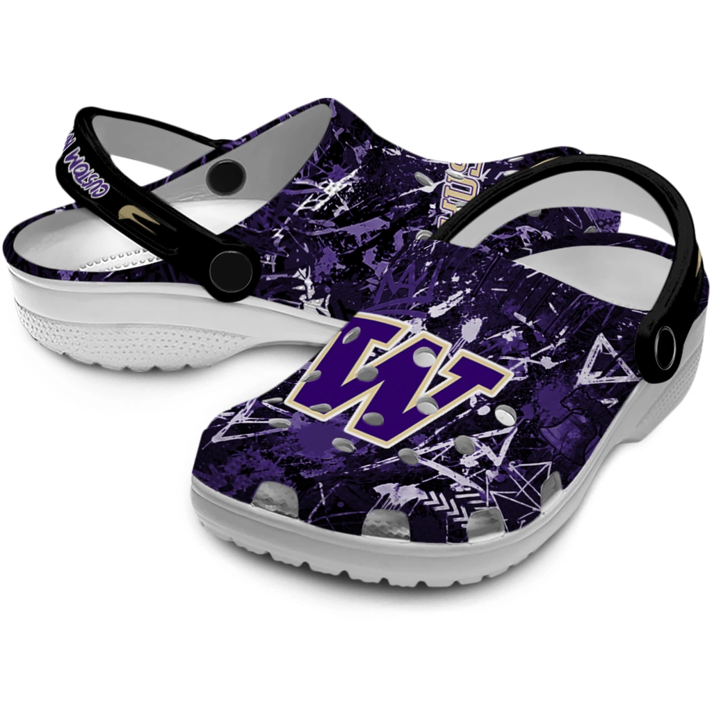 washington-huskies-clog-personalized-graffiti-burst-purple-black-high-quality.webp