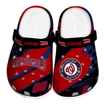 Washington Nationals Clogs - Custom Checkered Streaks Red Black