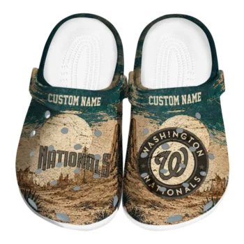 Washington Nationals Clogs - Customized Cracked Landscape Fir Green Beige