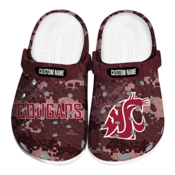 Washington State Cougars Clogs - Customized Digital Camo Crimson