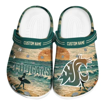 Washington State Cougars Clogs - Personalized Wave Scene Fir Green