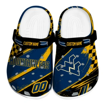 West Virginia Mountaineers Clogs - Custom Checkered Streaks Blue Black