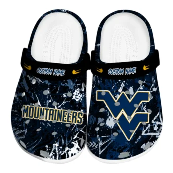West Virginia Mountaineers Clogs - Custom Graffiti Burst Blue Black