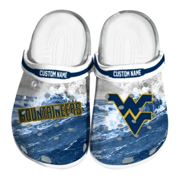 West Virginia Mountaineers Clogs - Custom Wave Swirl Blue White