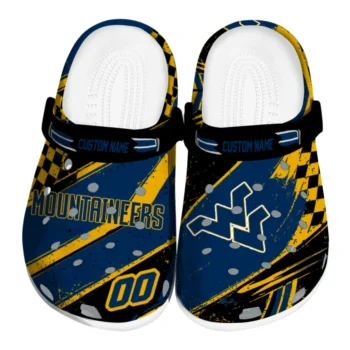 West Virginia Mountaineers Clogs - Custom Checkered Streaks Blue Black