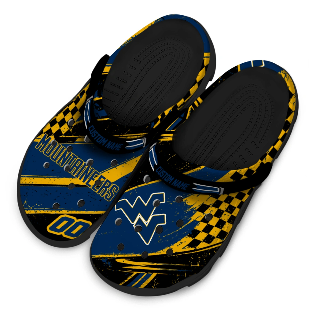 West Virginia Mountaineers Clogs - Custom Checkered Streaks Blue Black 4