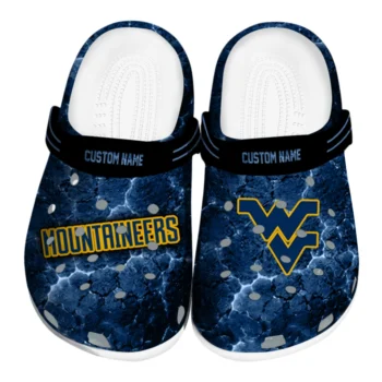 West Virginia Mountaineers Clogs - Personalized Cracked Energy Blue Black