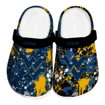 West Virginia Mountaineers Clogs - Personalized Splatter Splash Blue Black