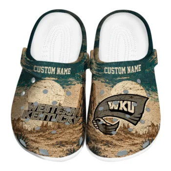 Western Kentucky Hilltoppers Clogs - Custom Cracked Landscape Fir Green Beige