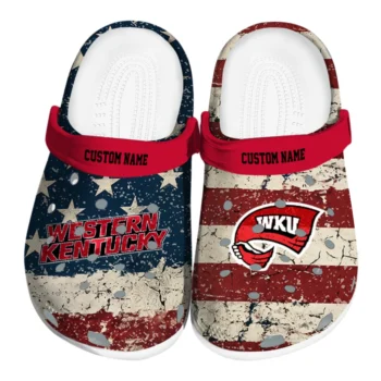 Western Kentucky Hilltoppers Clogs - Custom Distressed Stripes Red Blue