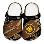 Western Michigan Broncos Clogs - Custom Checkered Streaks Brown Black 1 Western Michigan Broncos Clogs – Custom Checkered Streaks Brown Black 1