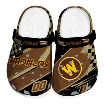 Western Michigan Broncos Clogs - Custom Checkered Streaks Brown Black