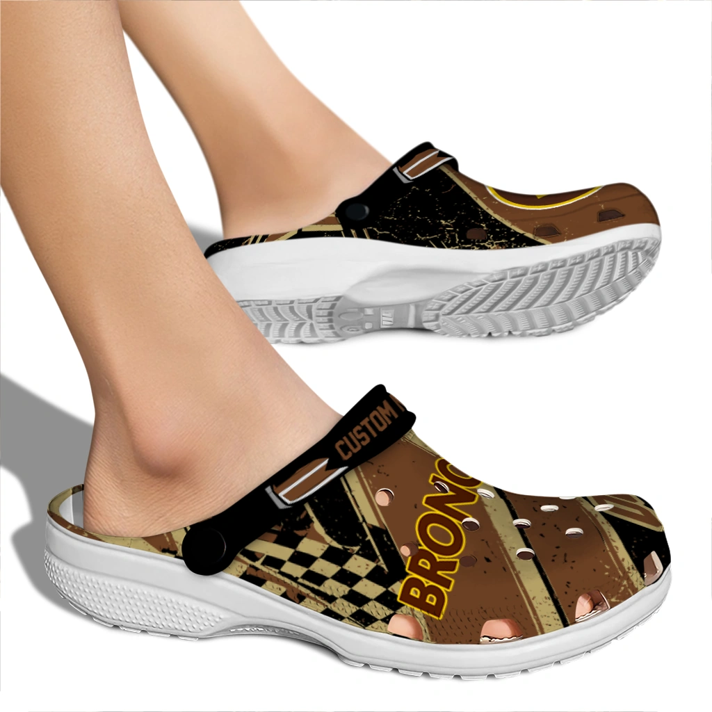 Western Michigan Broncos Clogs - Custom Checkered Streaks Brown Black 2