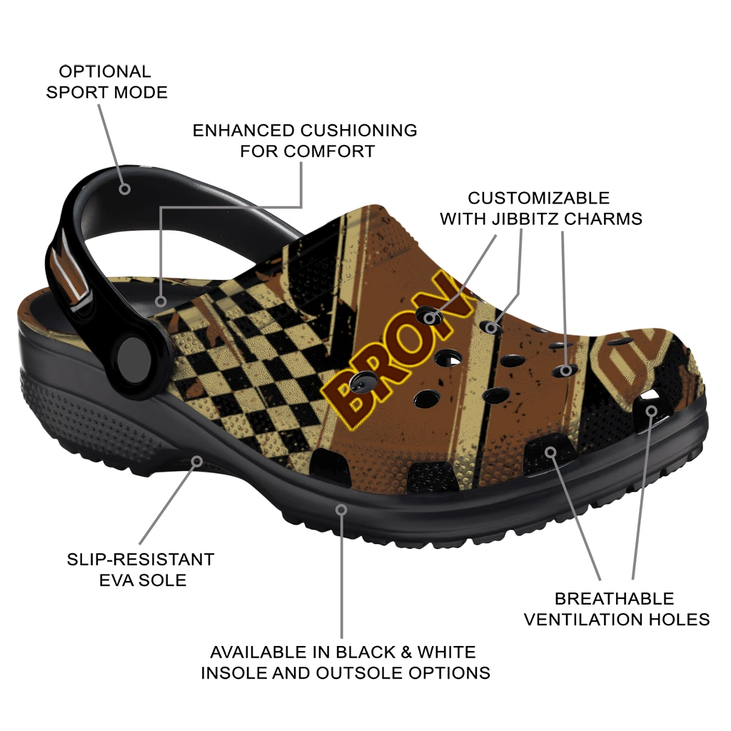 Western Michigan Broncos Clogs - Custom Checkered Streaks Brown Black 5