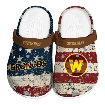 Western Michigan Broncos Clogs - Customized Distressed Stripes Brown Red Blue