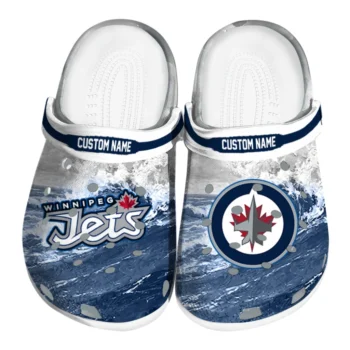 Winnipeg Jets Clogs - Customized Wave Swirl Blue White